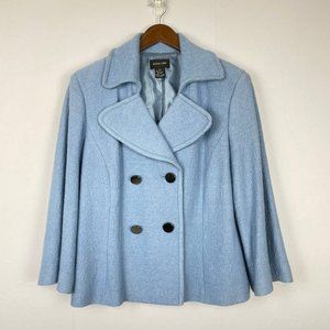 Focus 2000 | Sz. 14 Light Blue Wool Blend Bell Sleeve Double Breasted Peacoat